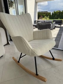 Fotel wypoczynkowy bujany do salonu, sypialni, jasny beż tkanina strukturalna, FW7