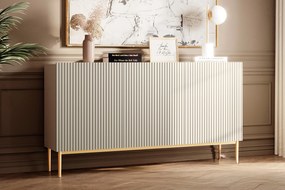 Komoda Nicole 150 cm trzydrzwiowa z ryflowanym frontem - kaszmir / złote nóżki