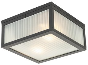 Zewnetrzna Lampa sufitowa zewnętrzna czarna z żebrowanym szkłem 2-światłowa IP44 - Charlois Nowoczesny Oswietlenie zewnetrzne