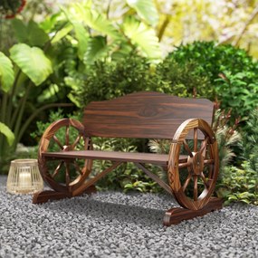 Outsunny Dwuosobowa Ławka Ogrodowa z Podłokietnikami w Kształcie Kół, Rustykalna Ławka Zewnętrzna na Taras, Werandę, Drewno Świerkowe, Brązowa