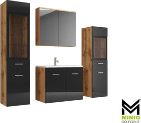 MINIO go for it, Meble łazienkowe MARIT II w kolorze dąb wotan/czarny połysk