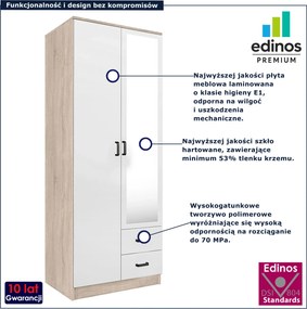 Skandynawska szafa z lustrem dąb sonoma + biały - Larimox