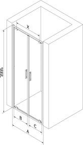 Mexen Exo drzwi prysznicowe podwójne uchylne 70 cm, transparent, czarne - 8182-070-000-70-00