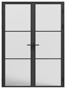 Drzwi kompletne 2-skrzydłowe dwustronne z aluminium i matowego szkła - 2 x wys. 204 x szer. 73 cm - Czarny - MASERU