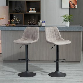 HOMCOM Zestaw 2 stołki barowe w stylu retro, z podnóżkiem, regulowane wysokość, gazowy podnośnik, Szary + Czarny