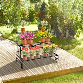 Outsunny Regał na kwiaty 3-poziomy Metalowy stojak na rośliny Do wnętrz i ogrodu Czarny 95x63x72cm | Aosom PL