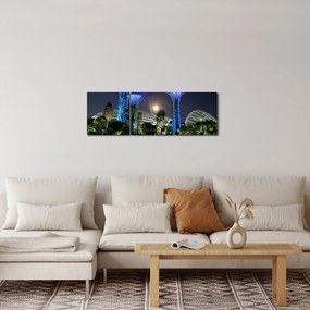 Obraz przedstawiający pełnię księżyca w ogrodach Singapuru (z zegarem) (90x30 cm)