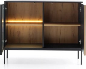 Komoda witryna Shark K104 LED nowoczesna loft szafka do salonu jadalni kaszmir czarna dąb wotan z oświetleniem LED push to open