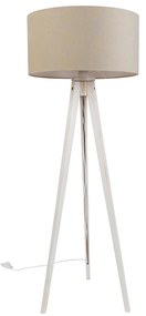 Lampa podłogowa trójnóg biała z jasnobrązowym abażurem z tkaniny 50 cm - Tripod Classic Rustykalny / Vintage Oswietlenie wewnetrzne