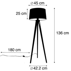 Statyw wiejski w stylu vintage z czarnym lnianym kloszem 45 cm - Tripod Classic Rustykalny / Vintage Oswietlenie wewnetrzne