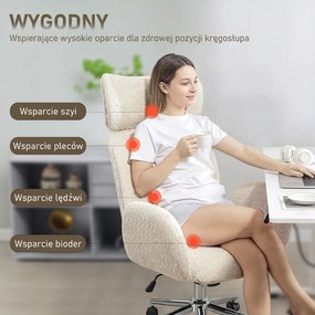 HOMCOM Krzesło biurowe z regulowanym zagłówkiem, ergonomiczne krzesło do biurka, funkcja odchylenia, regulowana wysokość, szaro-białe