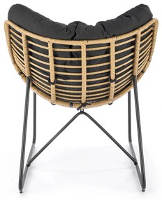 WHISPER fotel wypoczynkowy, czarny, naturalny, rattan, tkanina,