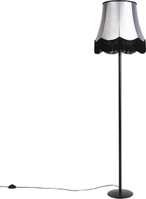 Lampa podłogowa w stylu retro czarna z abażurem w stylu babci czarny z szarym 45 cm - Simplo