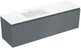 Mexen Rivel szafka łazienkowa 160 cm z umywalką Otis lewą, 1S, 1D, ryflowana, grafit mat/biała mat - 91A23-16047-3-BBFF66-W18L01