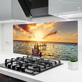 Szkło do Kuchni na Ścianę Drewniany Pomost o Zmierzchu