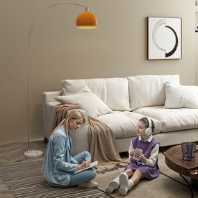 HOMCOM Lampa łukowa z przełącznikiem nożnym, z marmuru, metalu i tworzywa sztucznego, 26x90x180 cm, Biały i Pomarańczowy