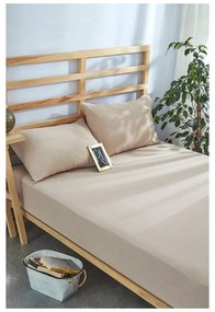 Beżowy bawełniany zestaw prześcieradła z gumką i poszewki na poduszkę 180x200 cm – Mila Home