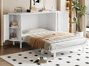 Łóżko chowane 140x200 cm - z przegródkami do przechowywania - biały (materac nie jest wliczony w cenę)
