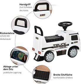 HOMCOM jeździk Mercedes ANTOS ciężarówka dla dzieci 12-36 miesięcy Biało-czarny z światłami 625x285x45cm | Aosom PL