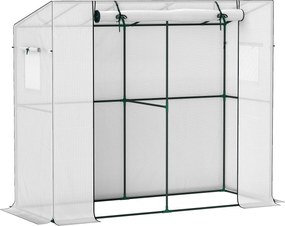 Outsunny Mini szklarnia, szklarnia przyścienna z rolowanymi drzwiami i oknami siatkowymi, odporna na UV, dla kwiatów, sadzonek, roślin, Biała