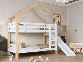 Łóżko piętrowe z zjeżdżalnią i drabinką - rama z litego drewna - 90x200 cm - Białe