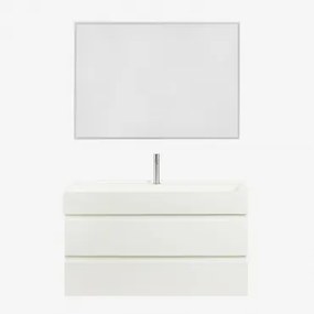 Zestaw Wiszących Mebli Łazienkowych Z Drewna I Forniru Jesionowego Zintegrowany Z Umywalką Ona Biała & Prostokątna - Sklum