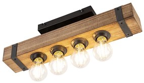 Industrialna lampa sufitowa drewniana ze stalą 4-światłowa - ReenaPrzemysłowy Oswietlenie wewnetrzne