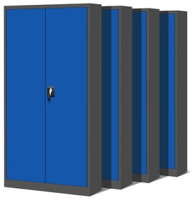 Zestaw 4x biurowa szafa metalowa na akta JAN, 900 x 1850 x 400 mm, antracytowo-niebieska
