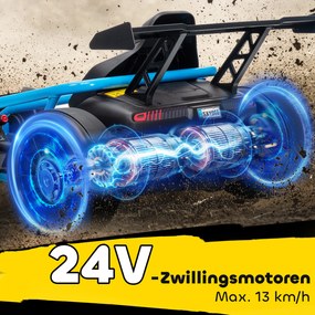 AIYAPLAY 24V elektryczny gokart do jazdy i driftu, opony nylonowe, pas bezpieczeństwa, klakson, muzyka dla 8-12 lat Niebieski