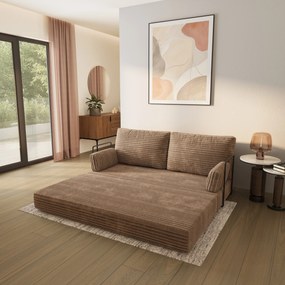 Masseno Sofa piankowa SILAR z funkcją spania, Kanapa z pianki do salonu, Bezmontażowa, Tkanina sztruksowa – Beżowy TILIA 17