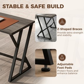 HOMCOM 120 cm Biurko Komputerowe, Industrialne Biurko z Metalową Podstawą w Kształcie Z, Stół Roboczy do Biura, Szary w Stylu Vintage | Aosom PL