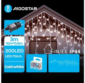 Aigostar - LED Zewnętrzny łańcuch bożonarodzeniowy 200xLED/8 funkcji 13x0,6m IP44 zimna biel