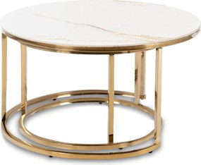 Zestaw Stolików Kawowych MILANO 60 cm/80 cm Biały Marmur/Złoty Glamour