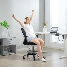 HOMCOM Fotel biurowy Regulacja wysokości Krzesło biurkowe z regulowanym pierścieniem podnóżka, podparciem lędźwiowym, 62 x 59 x 119 cm, Czarny