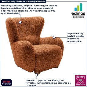 Czerwony włochaty fotel uszak boucle L5-A79