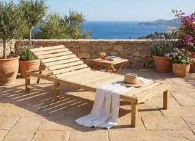 Brązowy leżak ogrodowy drewniany do opalania N4-H98