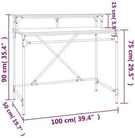 Industrialne metalowe biurko 100 cm z nadstawką brązowy dąb - Gondion