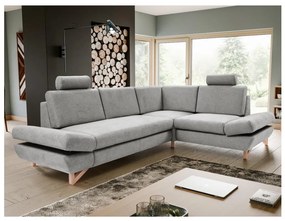 Narożna, rozkładana sofa tapicerowana AVESTA z pojemnikiem na pościel, układ L, prawostronna, szara