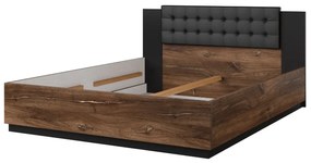 Łóżko SIGMA 160x200 dąb flagstaff miedziany/czarny mat z pojemnikiem HELVETIA