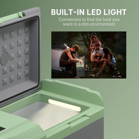 Outsunny 24,2 L Lodówka Campingowa, Lodówka Samochodowa z LED, Adaptory AC i DC, Cicha Praca, Szara+Zielona