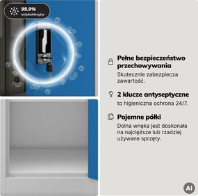Szafa na akta kartotekowa na klucz szaro-niebieska, 450x1850x400 mm: ALEX