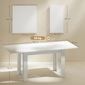 HOMCOM Stół rozkładany, 140/180 x 80 cm stół kuchenny dla 6-8 osób, do kuchni, jadalni, biały | Aosom PL