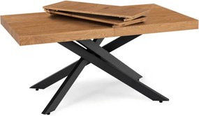 Zestaw Stół Prostokątny Rozkładany HAMPTON 160-240 cm Dąb/Czarny i 4 Krzesła Tapicerowane BRESSO Beżowe Welurowe