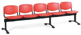Ławka do poczekalni plastikowa TONY, 5 siedziska, czerwony