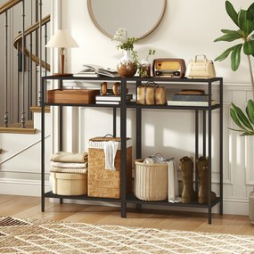 HOMCOM Stolik Konsolowy z 3 Półkami Wąski Stolik do Przedpokoju Metalowa Rama do Salonu, Przedpokoju, 55 cm, Czarny | Aosom PL