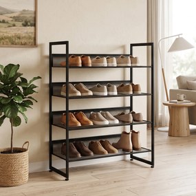 HOMCOM Regał na buty Półka Stojak na buty, 4 półki, 72 cm x 30 cm x 82,7 cm, Czarny | Aosom PL