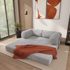Masseno Sofa piankowa ALVIO z funkcją spania, Kanapa z pianki do salonu, Bezmontażowa, Tkanina sztruksowa – Jasnoszary TILIA 86