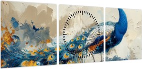 Obraz - Paw, malarstwo (z zegarem) (90x30 cm)