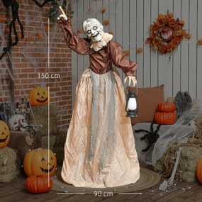 Outsunny 150 cm Dekoracja Halloween Wiedźma z diodami LED, funkcją dźwiękową i regulowanymi ramionami, głową
