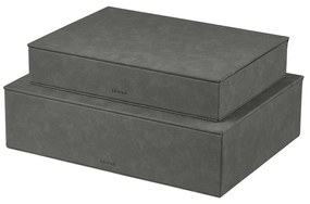 Antracytowe pojemniki zestaw 2 szt. z pokrywką/dekoracyjne ze sztucznej skóry 40x30x11 cm Sahla – Blomus